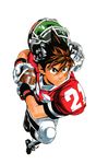  1boy brown_eyes brown_hair eyeshield eyeshield_21 football football_uniform gloves headwear_removed helmet kobayakawa_sena murata_yuusuke running sportswear uniform white_background 