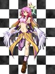  angel_wings asymmetrical_legwear breasts collarbone full_body gloves halo highres jibril_(no_game_no_life) kiryu264 large_breasts long_hair looking_at_viewer low_wings midriff multicolored_hair navel no_game_no_life pink_hair shoes single_shoe smile solo white_wings wings yellow_eyes 