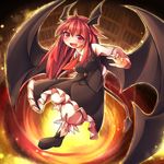  bloomers demon_girl demon_tail demon_wings derivative_work duel_monster flying_sweatdrops fun_bo head_wings koakuma library long_hair necktie open_mouth red_eyes red_hair red_neckwear shirt skirt skirt_set smile solo tail touhou traptrix_myrmeleo underwear vest wings yuu-gi-ou 