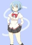  blue_eyes blue_hair bow hair_ornament hairclip initial looking_at_viewer mahou_shoujo_madoka_magica miki_sayaka pleated_skirt school_uniform short_hair skirt solo tsubaki_(tatajd) 