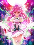  aino_megumi bad_id bad_pixiv_id bow crossed_arms cure_lovely earrings gunbuster_pose hair_ornament happinesscharge_precure! heart heart_hair_ornament jewelry long_hair magical_girl motoki_(hisano_motoki) pink_bow pink_hair pink_skirt ponytail precure red_eyes serious skirt solo thighhighs white_legwear wide_ponytail wrist_cuffs zettai_ryouiki 