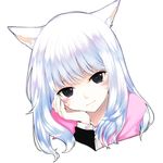 animal_ears bad_id bad_pixiv_id cat_ears chin_rest facial_tattoo final_fantasy final_fantasy_xiv grey_eyes looking_at_viewer miqo'te original silver_hair smile solo tattoo umxzo white_background white_hair 