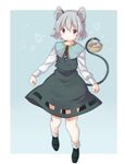  akagashi_hagane animal_ears basket capelet dress gem grey_dress grey_hair jewelry long_sleeves looking_at_viewer mouse mouse_ears mouse_tail nazrin necklace pendant pink_eyes see-through shirt solo tail touhou 