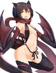  animal_ears black_hair breasts fang highres monster_girl monster_hunter nargacuga navel no_panties open_mouth personification scarf short_hair small_breasts solo tibet_tanioka white_background yellow_eyes 
