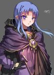 blue_eyes blue_hair caster cloak fate/stay_night fate_(series) highres myero pointy_ears solo 