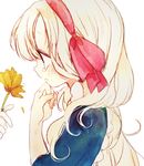  bad_id bad_pixiv_id blonde_hair dress flower fuyusuke_(hz+) hair_ribbon hairband holding holding_flower kagerou_project kozakura_marry long_hair profile ribbon solo_focus tears upper_body white_background 