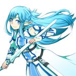 asuna_(sao) asuna_(sao-alo) blue_eyes blue_hair celsius2103 long_hair lowres pointy_ears solo sword sword_art_online weapon 