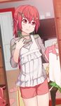  bad_id bad_pixiv_id blush clothes_hanger clothes_in_front female_pov hair_ornament hairclip highres inou-battle_wa_nichijou-kei_no_naka_de kanzaki_tomoyo mirror piza_rokumai pov red_eyes red_hair slippers solo star star_hair_ornament wavy_mouth 