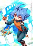  bad_id bad_pixiv_id blue_hair character_name fingerless_gloves from_above future_card_buddyfight gloves male_focus open_mouth red_eyes ryuuenji_tasuku solo tobi_(one) 