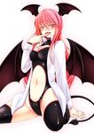  alternate_costume arm_support bangs bat_wings black_legwear black_leotard blush breasts buckle cameltoe cleavage_cutout collared_shirt demon_girl demon_tail dress_shirt finger_licking finger_to_mouth fingernails groin hair_between_eyes head_wings highleg highleg_leotard inyuppo kneeling koakuma latex leotard licking long_fingernails long_hair long_sleeves looking_at_viewer low_wings medium_breasts naughty_face navel navel_cutout open_clothes open_mouth open_shirt pink_eyes pink_hair saliva shiny shiny_clothes shirt slit_pupils solo spread_legs tail thighhighs tongue tongue_out touhou turtleneck very_long_hair white_shirt wings 