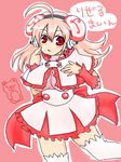  breasts cosplay finger_to_cheek headphones large_breasts long_hair looking_at_viewer nitroplus pink_hair red_eyes rizel rizel_(cosplay) rizelmine solo super_sonico 