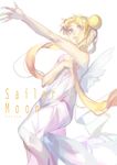  absurdres bare_shoulders bishoujo_senshi_sailor_moon blonde_hair blue_eyes copyright_name double_bun fe_(sakura) highres long_hair lying open_mouth outstretched_arm princess_serenity solo tsukino_usagi twintails very_long_hair white_background 