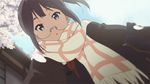  1girl animated animated_gif asagiri_shiori black_eyes black_hair cardigan glasses scarf side_ponytail solo tamako_market 