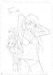  bikini greyscale monochrome sakura_device school_swimsuit sketch solo swimsuit traditional_media yoshitomi_akihito 