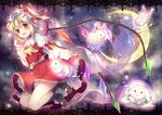  blonde_hair blush boots bow bunny choker crescent_moon flandre_scarlet hat hat_bow moon open_mouth red_eyes riichu short_hair side_ponytail skirt solo space touhou wings 