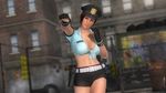  belt breasts brown_hair cleavage dead_or_alive dead_or_alive_5 dyed_hair fingerless_gloves front-tie_top gloves gun holster hotpants large_breasts midriff mila_(dead_or_alive) navel official_art police_uniform policewoman red_hair short_hair short_shorts shorts weapon 