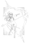  :o adapted_costume aiming akemi_homura arrow bow_(weapon) breasts drawing_bow floating floating_object full_body greyscale hair_ribbon harumachi_nagaaki highres legs long_hair maebari mahou_shoujo_madoka_magica monochrome navel outstretched_arm pointing revealing_clothes revision ribbon small_breasts solo thighhighs underboob weapon white_background 