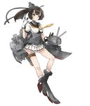  \||/ akizuki_(kantai_collection) bad_id bad_pixiv_id belt_pouch berver boots breasts brown_eyes brown_hair chou-10cm-hou-chan full_body gloves grey_footwear headband kantai_collection light_smile looking_at_viewer neckerchief pleated_skirt ponytail pouch puffy_short_sleeves puffy_sleeves sailor_collar school_uniform serafuku shirt short_sleeves simple_background skirt small_breasts solo standing thigh_strap white_background white_gloves white_shirt white_skirt 