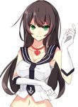  agano_(kantai_collection) aosaki_yukina black_hair breasts choker cleavage gloves green_eyes heart heart-shaped_lock heart_lock_(kantai_collection) heart_necklace jewelry kantai_collection large_breasts lock long_hair looking_at_viewer navel necklace sailor_collar sketch solo upper_body white_background white_gloves 