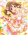  artist_request blush breasts brown_eyes brown_hair cleavage gloves hair_ribbon idolmaster idolmaster_cinderella_girls large_breasts microphone official_art ribbon shoes smile solo totoki_airi twintails white_footwear white_gloves 