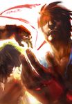  black_hair blonde_hair dougi headband ken_masters multiple_boys outstretched_hand ryuu_(street_fighter) santa_fung shaded_face street_fighter 