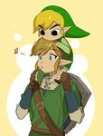  bad_id bad_twitter_id beamed_sixteenth_notes black_eyes blonde_hair blue_eyes carrying charcoalo dual_persona gloves hat link multiple_boys musical_note pointy_ears shield shoulder_carry the_legend_of_zelda the_legend_of_zelda:_skyward_sword the_legend_of_zelda:_the_wind_waker toon_link whistling 