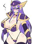  1girl armor bikini_armor blush breasts helmet huge_breasts long_hair megane_man purple_hair 