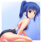  blue_hair brown_eyes competition_swimsuit highres one-piece_swimsuit original short_hair solo swimsuit tennouji_masamichi 