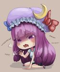 bangs blunt_bangs bow buruma chibi coughing crescent exercise gym_uniform hat hat_bow heavy_breathing long_hair patchouli_knowledge purple_eyes purple_hair solo touhou whistle_frog 