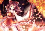  bow brown_eyes brown_hair hair_ribbon hakurei_reimu japanese_clothes long_hair long_sleeves looking_at_viewer midriff miko non_(nobu) ribbon skirt solo talisman thighhighs touhou twintails 