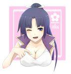  bad_id bad_pixiv_id blue_eyes blue_hair breasts cleavage kibitsu_momoko one_eye_closed ookami-san open_mouth ponytail small_breasts solo 