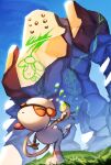  blue_sky closed_eyes commentary_request day highres holding_own_tail miyagawa_(maxggguys) no_humans nostrils outdoors paint paint_on_body pokemon pokemon_(creature) pokemon_focus regirock sky smeargle tail tongue tongue_out 