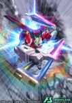  bettle_(b_s_a_n) commentary_request company_name copyright_name dual_wielding foreshortening full_body glowing glowing_eyes gundam gundam_arsenal_base holding mecha mecha_focus motion_lines official_art robot sword_impulse_gundam 