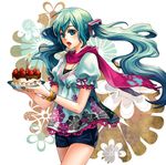  aqua_eyes bad_id bad_pixiv_id bracelet cake candle food fruit hatsune_miku highres jewelry jeya long_hair necklace open_mouth scarf solo strawberry twintails very_long_hair vocaloid 