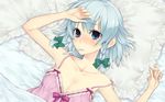  bad_id bad_pixiv_id blue_eyes blush braid izayoi_sakuya pillow short_hair silver_hair solo takahina tears touhou twin_braids 