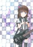  bad_id bad_pixiv_id banned_artist bass_guitar blue_eyes brown_hair checkered hat instrument lolita_fashion long_hair mini_hat mini_top_hat mirai_(macharge) original shorts solo thighhighs top_hat 