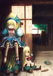  alice_margatroid alice_margatroid_(pc-98) blonde_hair blue_hairband capelet doll doll_joints eye_pop eyeball eyes hairband highres horror_(theme) saebashi shanghai_doll shoes short_hair single_shoe solo touhou touhou_(pc-98) 