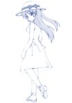  angel_beats! dress hat kaishinshi long_hair looking_back monochrome solo tenshi_(angel_beats!) 