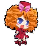  blonde_hair blue_eyes bow chibi drill_hair gaap hat lowres mini_hat mini_top_hat pac-man_eyes pink_bow ribbon smile solo suntail top_hat umineko_no_naku_koro_ni 