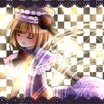  bad_id bad_pixiv_id bow bug butterfly checkered checkered_background closed_eyes dress elbow_gloves eva_beatrice flower gloves hat hirashiki insect magic_circle orange_hair ribbon rose solo umineko_no_naku_koro_ni 