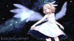  aqua_eyes bad_id bad_pixiv_id blonde_hair dress hair_ornament hairband hairclip k_hearts kagamine_rin last_night_good_night_(vocaloid) short_hair smile solo vocaloid white_dress wings 