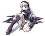  blush boots breasts cleavage doll_joints dress gucchi knee_boots long_hair medium_breasts purple_eyes rozen_maiden solo suigintou white_hair 