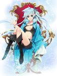  bad_id bad_pixiv_id blue_eyes blue_hair boots ginkoo hair_ornament original pointy_ears robe shorts sitting solo throne 