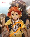  4boys animal_ears armpit_carry black_gloves black_jacket brown_eyes brown_hair carrying carrying_person cheka_kingscholar child commentary_request con_potata dark-skinned_male dark_skin gloves green_eyes holding holding_marker hyena_boy hyena_ears jack_howl jacket laughing leather leather_jacket leona_kingscholar lion_boy lion_ears long_hair male_focus marker multiple_boys orange_hair outdoors recording ruggie_bucchi savanaclaw_dorm savanaclaw_dorm_uniform scar scar_across_eye scar_on_face shirt short_hair sleeveless sleeveless_jacket stifled_laugh translation_request twisted_wonderland uncle_and_nephew upper_body viewfinder wolf_boy wolf_ears writing yellow_shirt 