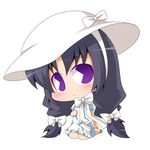  black_hair bow braid chibi hat kuzumi_mana lowres ookamikakushi pac-man_eyes purple_eyes ribbon sitting solo suntail twin_braids 