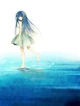  bad_id bad_pixiv_id bare_shoulders barefoot blue_hair dress furude_rika higurashi_no_naku_koro_ni legs long_hair looking_back naraku_no_hana_(higurashi) nr_(cmnrr) solo walking walking_on_liquid water 