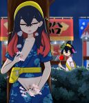  1boy 1girl bag bar_censor bite_mark bite_mark_on_neck blue_shirt blue_shorts breath bush candy_apple carmine_(pokemon) censored closed_eyes clothes_pull collarbone commentary_request fanny_pack female_masturbation female_pubic_hair fingering food hair_between_eyes hairband highres kieran_(pokemon) long_hair masturbation multicolored_hair night nipples one_breast_out open_mouth outdoors pokemon pokemon_scarlet_and_violet pubic_hair public_indecency public_masturbation shirt shorts shorts_pull simesaba_(xwdt4337) sky stealth_masturbation sweat tree two-tone_hair vaginal yellow_bag yellow_hairband zipper_pull_tab 
