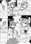  comic detached_sleeves frog greyscale hair_ornament hard_translated heart highres kochiya_sanae komeiji_satori long_hair makino_(ukiuo) monochrome multiple_girls short_hair skirt snake touhou translated 