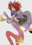  1boy 1girl animal_ears black_eyes bow button_eyes buttons cleaver colored_teeth dress furry furry_male gloves hair_bow highres holding holding_cleaver jax_(the_amazing_digital_circus) overalls pink_overalls rabbit_boy rabbit_ears ragatha_(the_amazing_digital_circus) red_hair short_hair signature smile sonokare the_amazing_digital_circus third-party_source white_background yellow_gloves yellow_teeth 