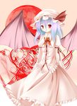  blue_hair blush dress fang hat highres necktie open_mouth red_eyes remilia_scarlet rivelta short_hair solo touhou wings 